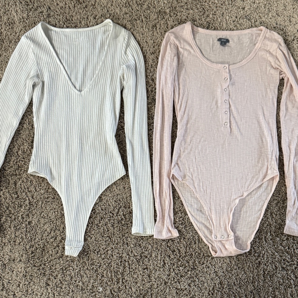 Long Sleeve Bodysuits - White and Pink